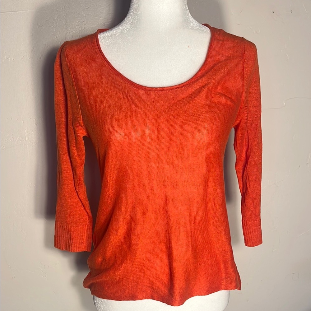 NWT Eileen Fisher 100% Linen 3/4 Sleeve Orange Sweater Top Petite Small